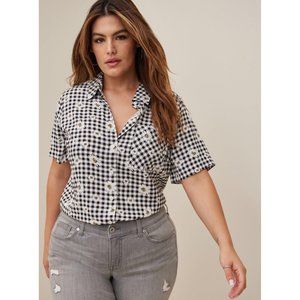 Torrid Lizzie Button-Down Shirt Size 4X Short Sleeve Black White Plaid Floral